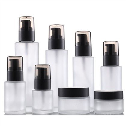 20-120ml Empty Frosted Cosmetic Packaging Glass Cosmetic Emulsion Essential Oil Glass Scrub Pump Bottle Set